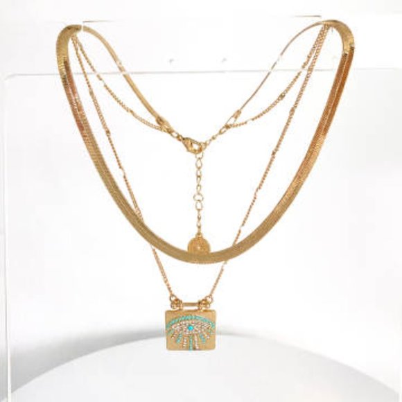 Gold Double Layered Evil Eye Necklace - Picture 7 of 9